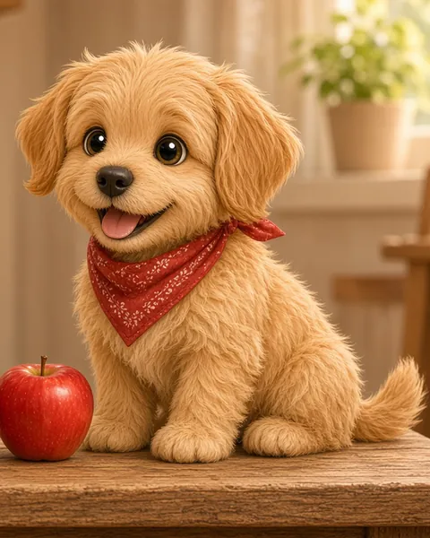 Toby, un perrito color miel con pañuelo rojo.